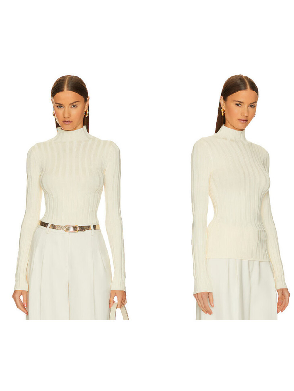 L'Academie Nida Rib Sweater Mockneck Ribbed knit ivory size XXS NWT $168msrp